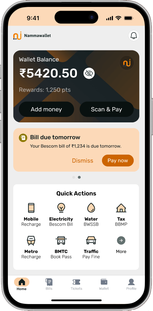 NammaWallet Home Screen Preview